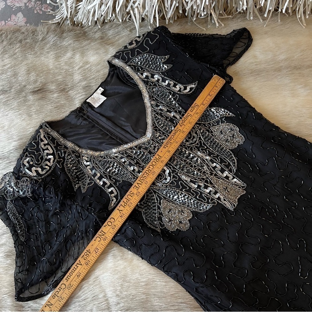 True 80’s Vintage AVENUE 7 CONTINENTAL FASHIONS INC Black Silk Heavy Beading S - Picture 6 of 16